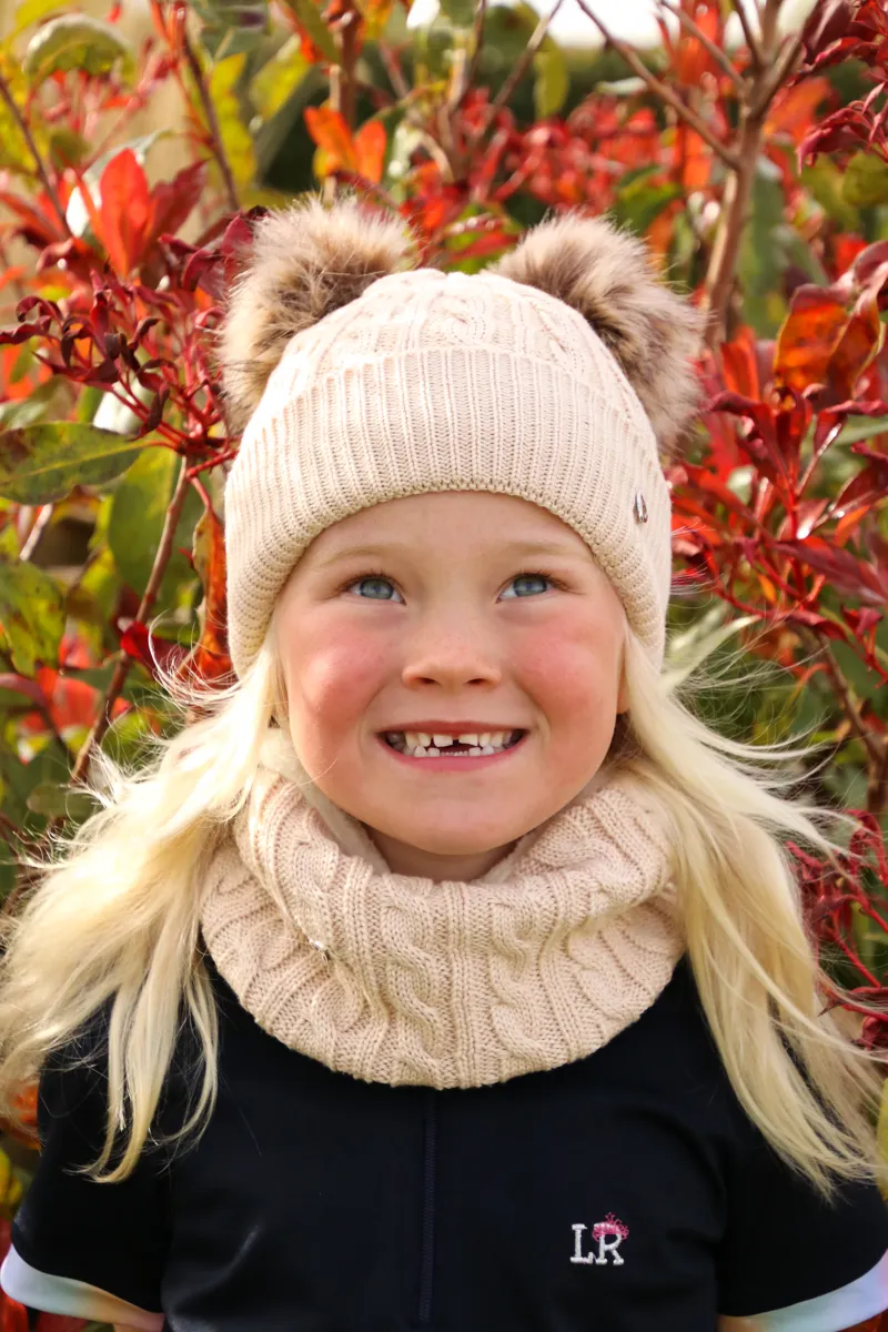 Hy Equestrian Morzine Children's Bobble Hat - Beige one size-1